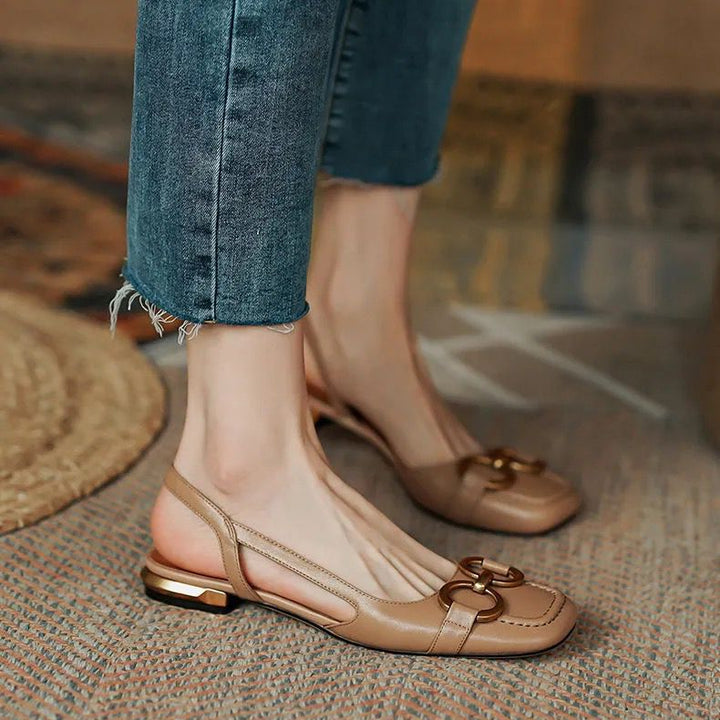 Slingbacks femininos salto baixo bloco com palmilha anatômica e tiras lisas