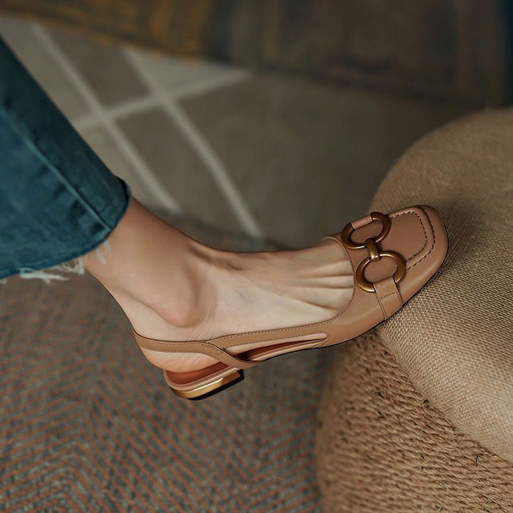 Slingbacks femininos salto baixo bloco com palmilha anatômica e tiras lisas