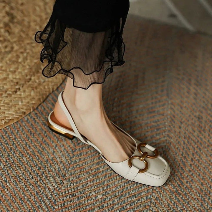 Slingbacks femininos salto baixo bloco com palmilha anatômica e tiras lisas