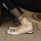 Slingbacks femininos salto baixo bloco com palmilha anatômica e tiras lisas