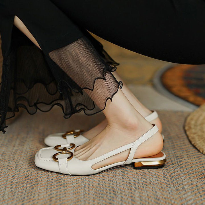 Slingbacks femininos salto baixo bloco com palmilha anatômica e tiras lisas
