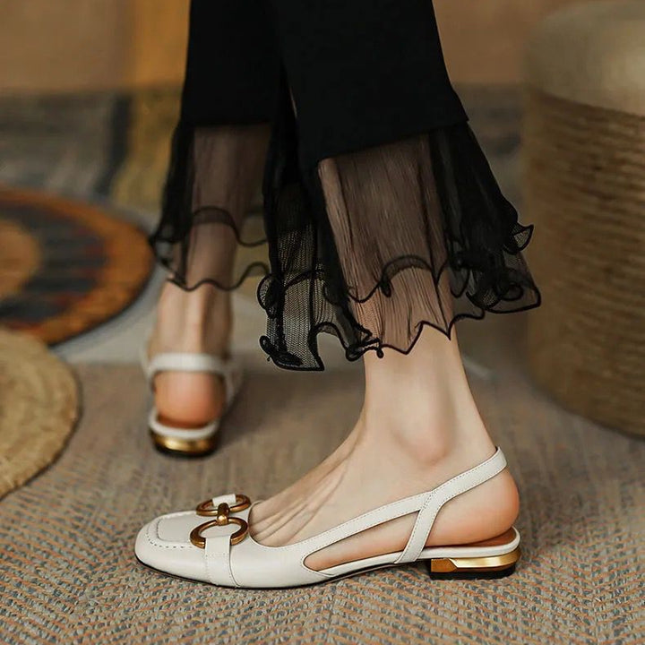 Slingbacks femininos salto baixo bloco com palmilha anatômica e tiras lisas