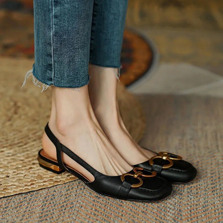Slingbacks femininos salto baixo bloco com palmilha anatômica e tiras lisas
