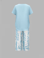 Conjunto feminino 2 peças top e calça capri fluido casual