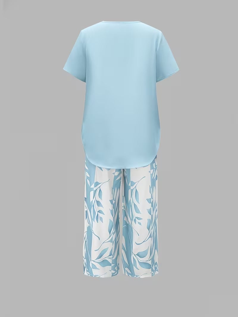 Conjunto feminino 2 peças top e calça capri fluido casual