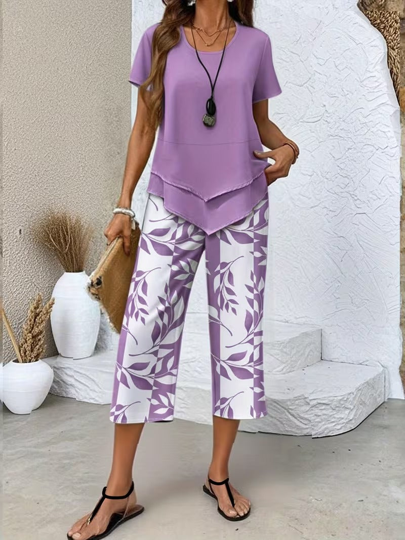 Conjunto feminino 2 peças top e calça capri fluido casual