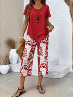 Conjunto feminino 2 peças top e calça capri fluido casual