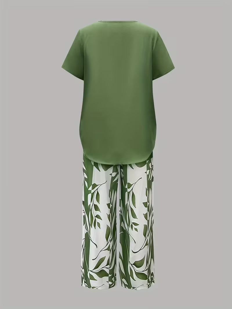 Conjunto feminino 2 peças top e calça capri fluido casual