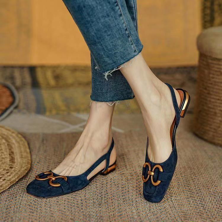 Slingbacks femininos salto baixo bloco com palmilha anatômica e tiras lisas