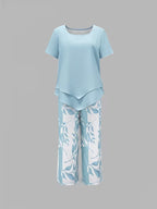 Conjunto feminino 2 peças top e calça capri fluido casual