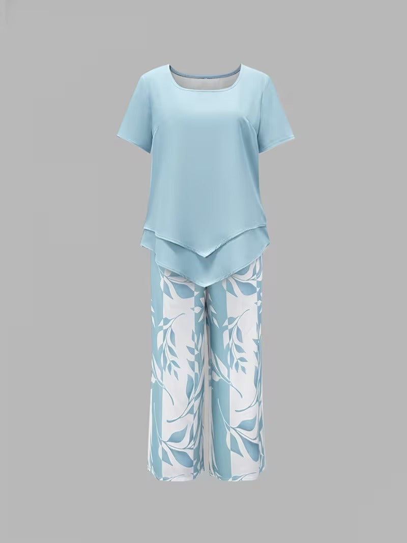 Conjunto feminino 2 peças top e calça capri fluido casual