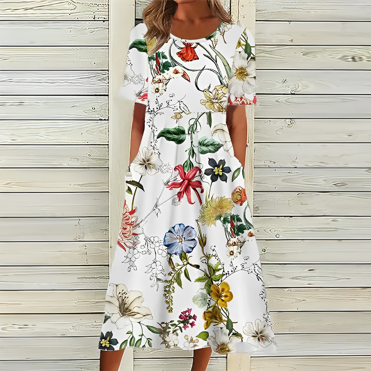 Vestido de Verão Floral | Branco com Padrão Florido | Envolvimento Feminino