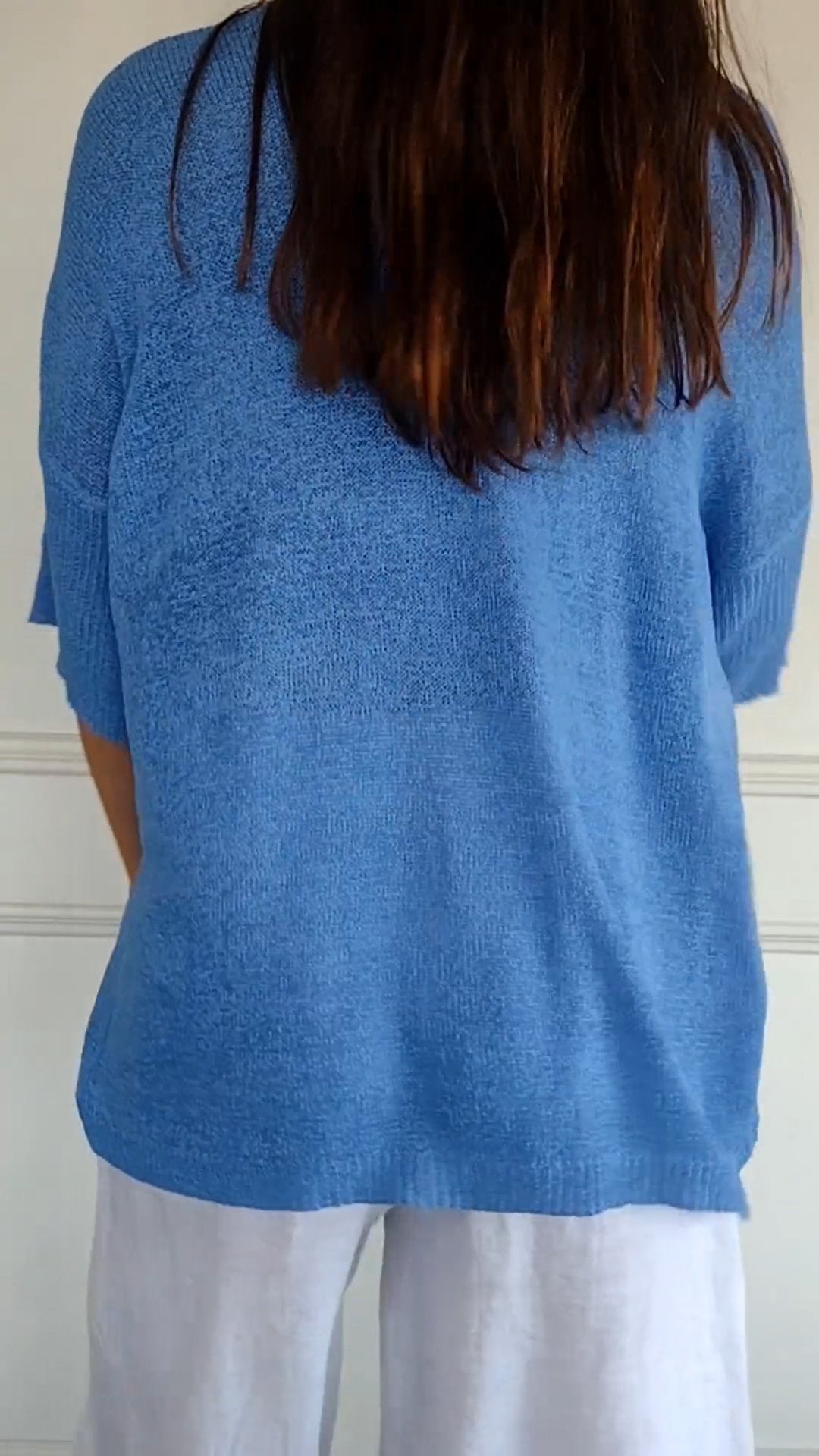 Top de tricot feminino com decote V liso em várias cores