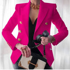Blazer feminino ombros estruturados botão simples manga longa