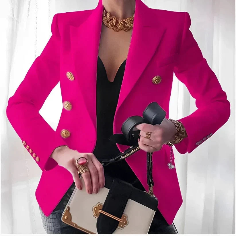 Blazer feminino ombros estruturados botão simples manga longa