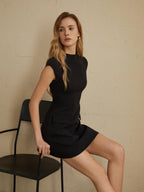 Vestido de cocktail feminino manga curta mini silhueta definida