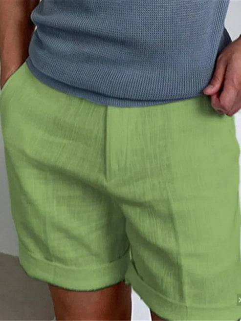 Calções homem casual corte clássico lisos com bolsos laterais
