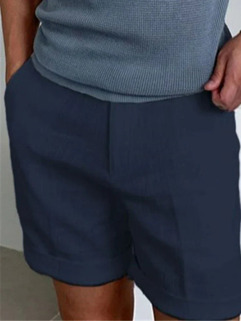 Calções homem casual corte clássico lisos com bolsos laterais