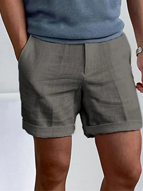 Calções homem casual corte clássico lisos com bolsos laterais