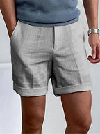 Calções homem casual corte clássico lisos com bolsos laterais
