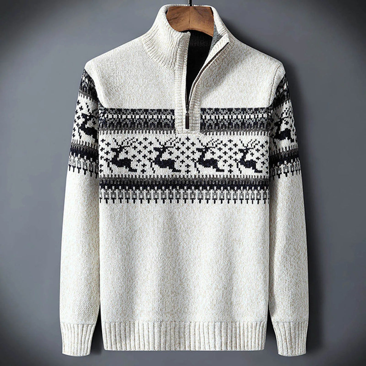 Camisola Homem Fair Isle Meio Fecho Gola Alta manga comprida inverno