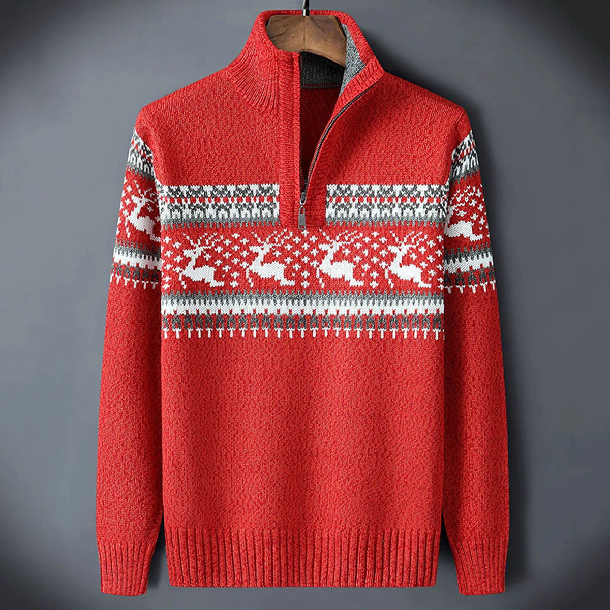 Camisola Homem Fair Isle Meio Fecho Gola Alta manga comprida inverno