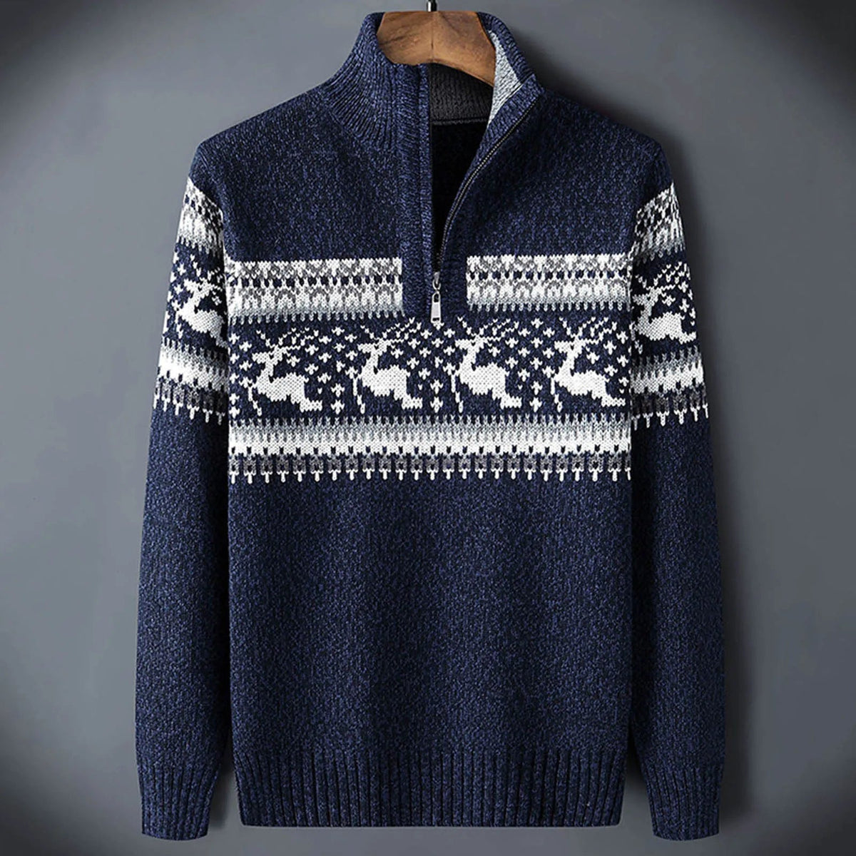 Camisola Homem Fair Isle Meio Fecho Gola Alta manga comprida inverno