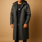 Capa de chuva longa homem com capuz impermeável corte longo