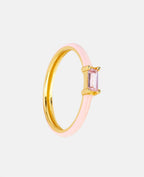 Anel de prata dourado rosa com esmalte e zircônia rosa, design minimalista feminino