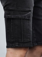 Calções cargo denim homem com cós ajustável e bolsos laterais