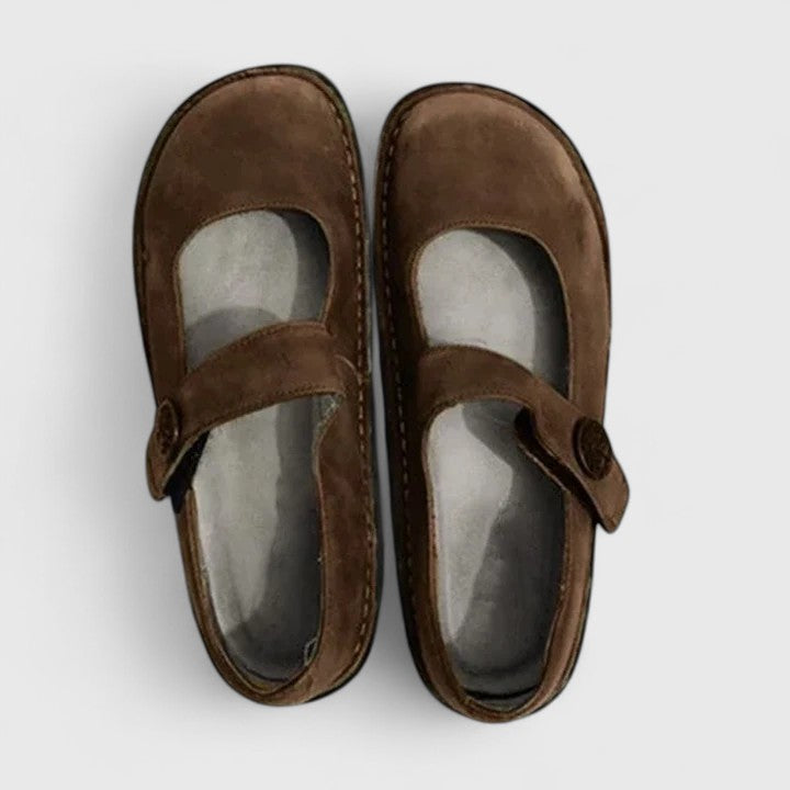 Sapatos Mary Jane ortopédicos femininos bico redondo com tira ajustável