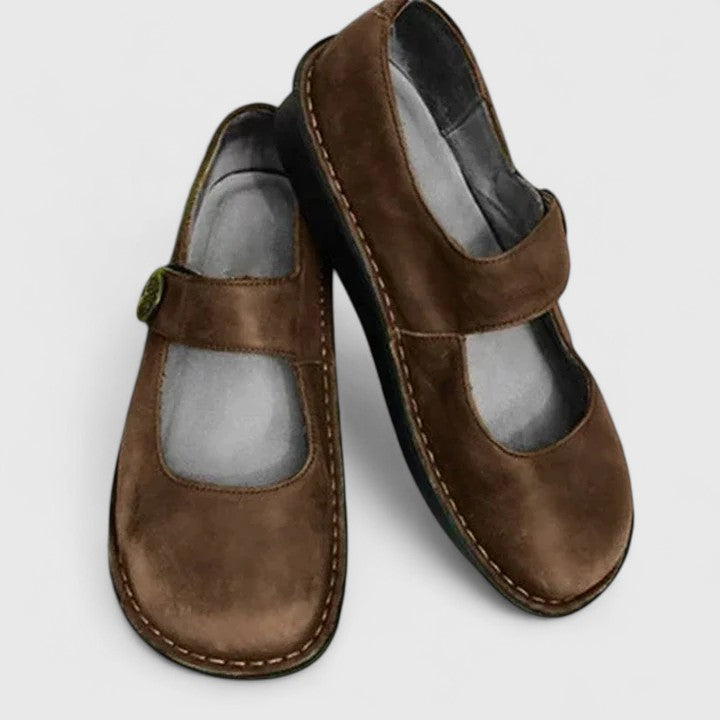 Sapatos Mary Jane ortopédicos femininos bico redondo com tira ajustável