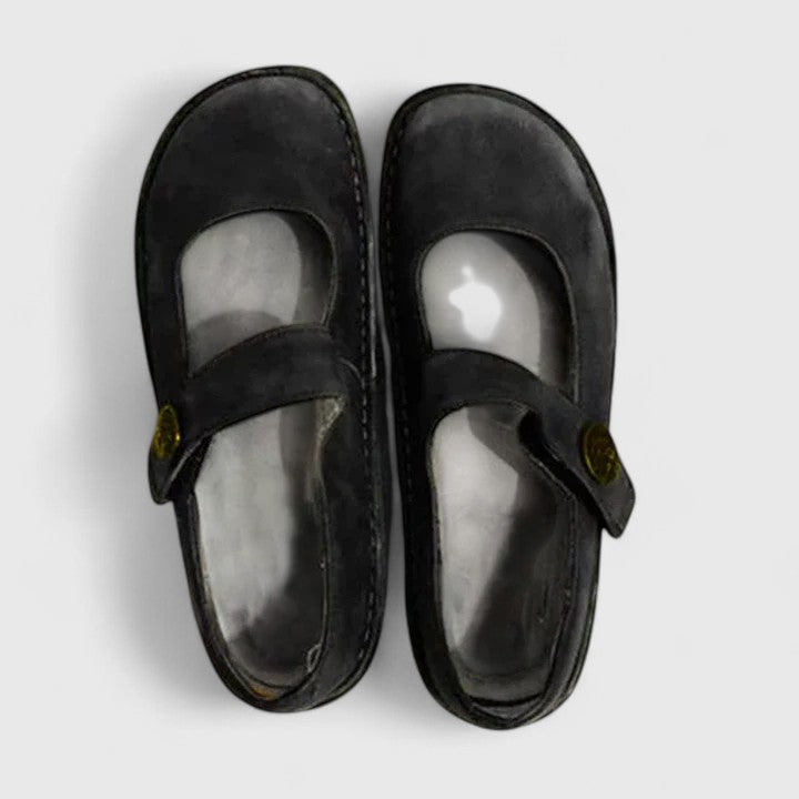 Sapatos Mary Jane ortopédicos femininos bico redondo com tira ajustável