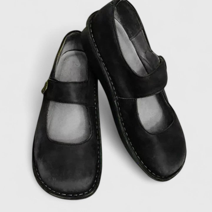 Sapatos Mary Jane ortopédicos femininos bico redondo com tira ajustável