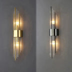 Aplique de parede LED com cristal e acabamento dourado, design moderno para interiores