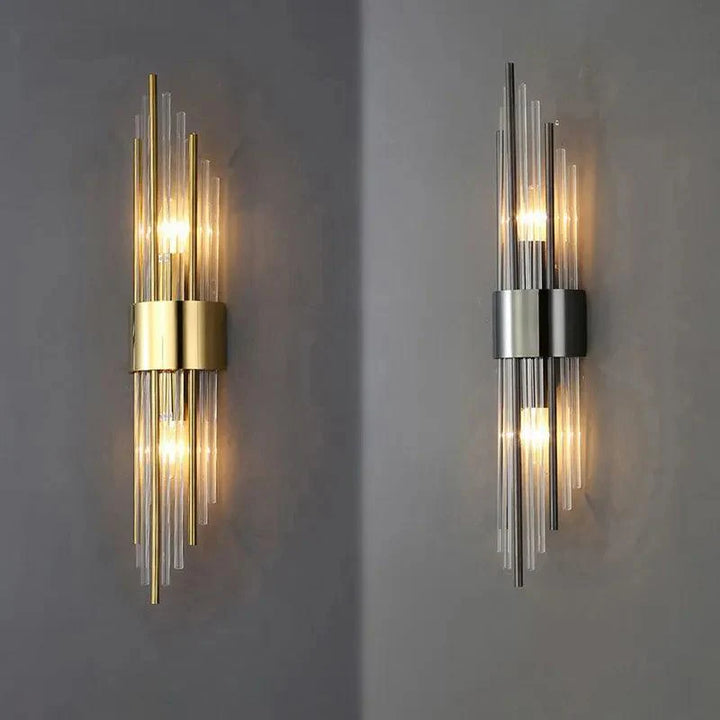 Aplique de parede LED com cristal e acabamento dourado, design moderno para interiores