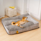 Cama ortopédica para cães grande em memory foam com almofada cervical elevada em veludo