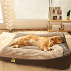 Cama ortopédica para cães grande em memory foam com almofada cervical elevada em veludo