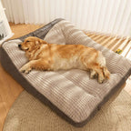 Cama ortopédica para cães grande em memory foam com almofada cervical elevada em veludo