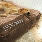 Cama ortopédica para cães grande em memory foam com almofada cervical elevada em veludo