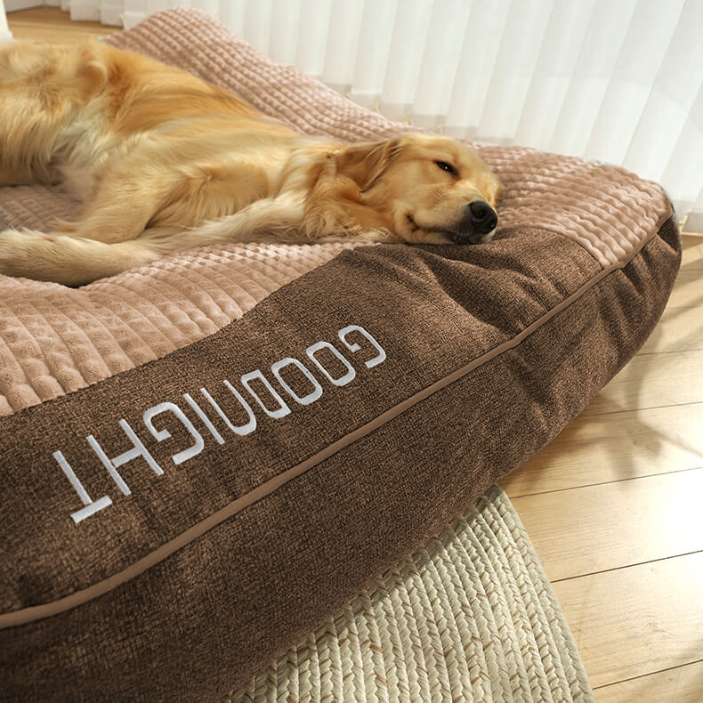 Cama ortopédica para cães grande em memory foam com almofada cervical elevada em veludo