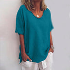 Blusa feminina manga curta folgada casual clássica