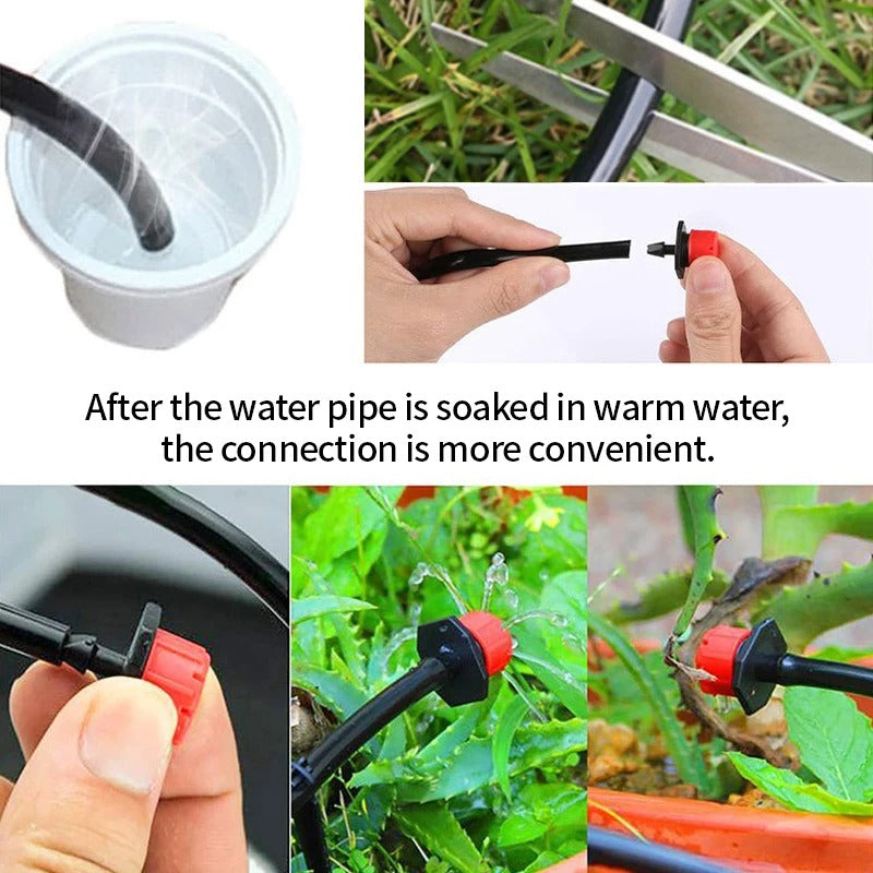 Sistema de irrigação automático para jardim com mangueira e sprinklers ajustáveis