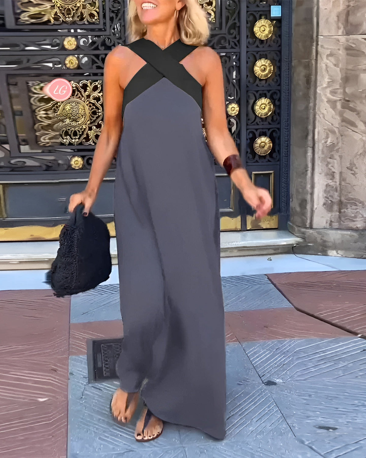 Vestido feminino ombros descobertos corte amplo fluido