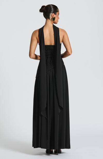 Vestido maxi mulher corpete sem alças com fenda lateral elegante