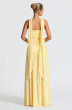 Vestido maxi mulher corpete sem alças com fenda lateral elegante