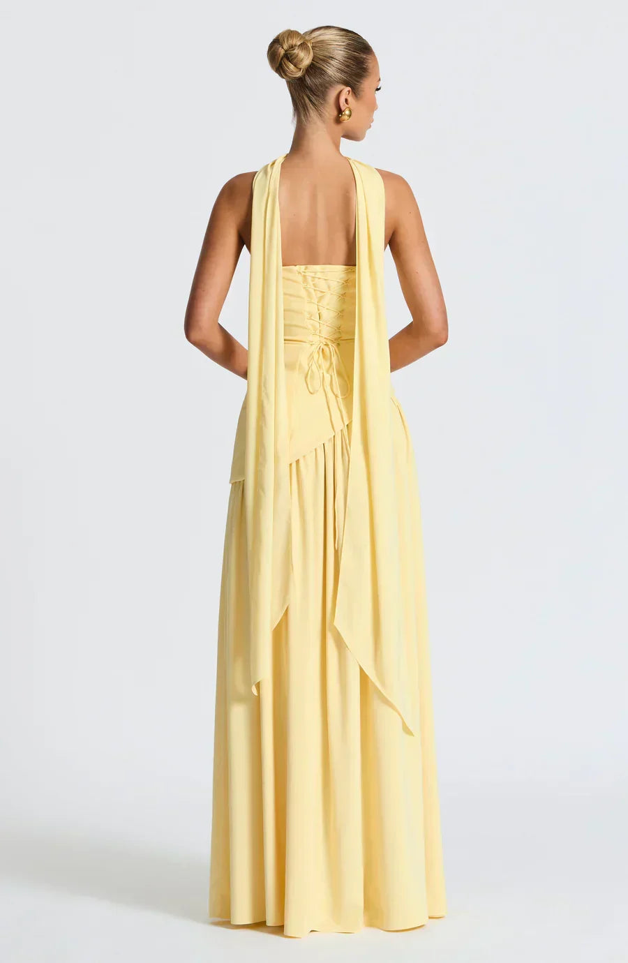 Vestido maxi mulher corpete sem alças com fenda lateral elegante
