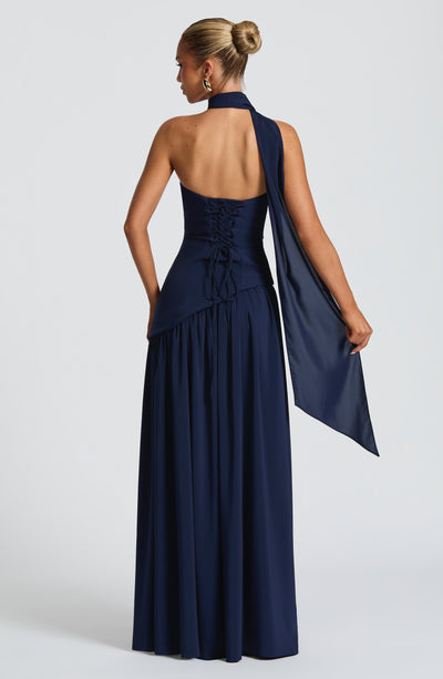 Vestido maxi mulher corpete sem alças com fenda lateral elegante