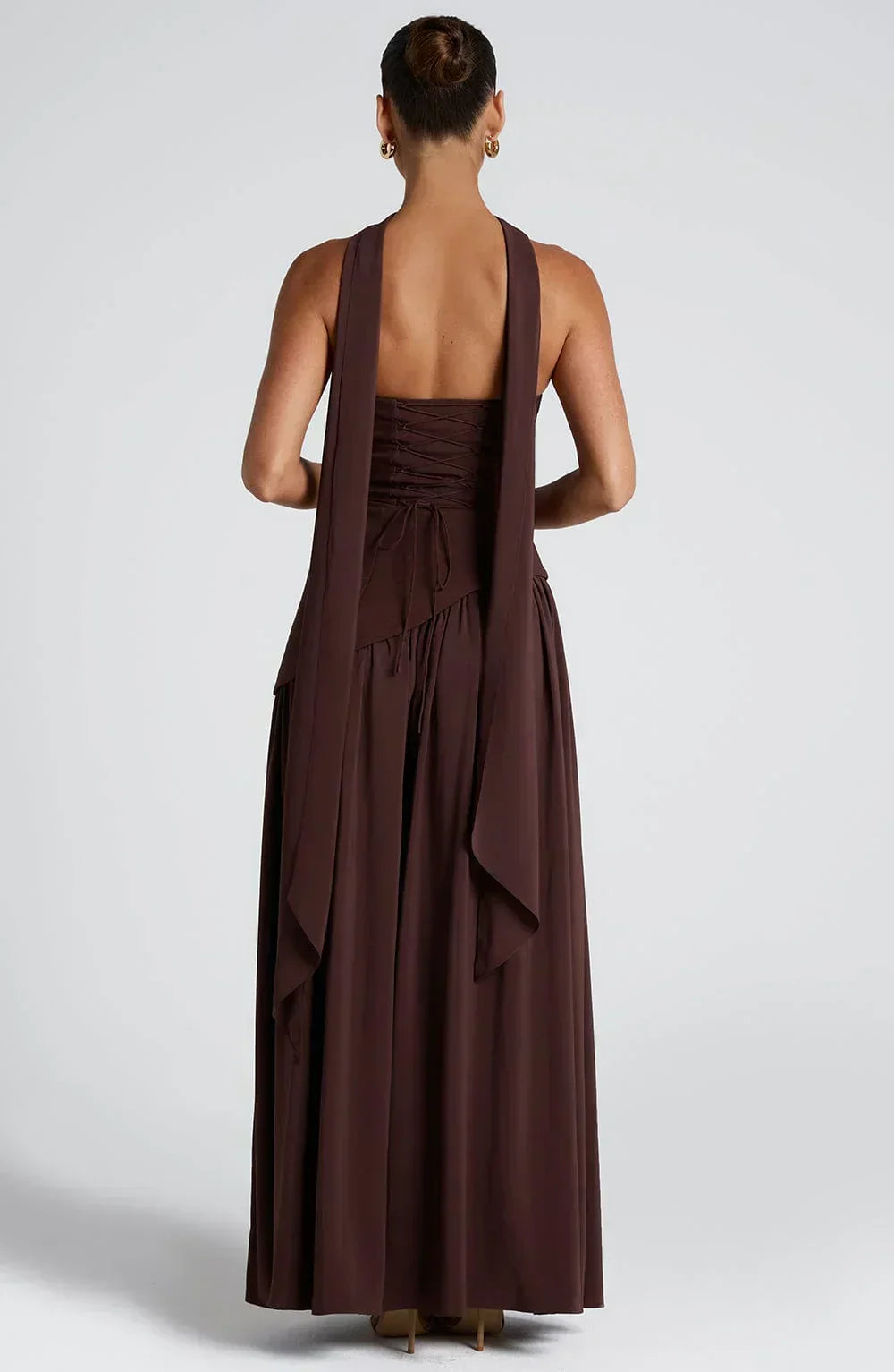 Vestido maxi mulher corpete sem alças com fenda lateral elegante