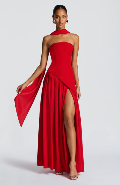Vestido maxi mulher corpete sem alças com fenda lateral elegante